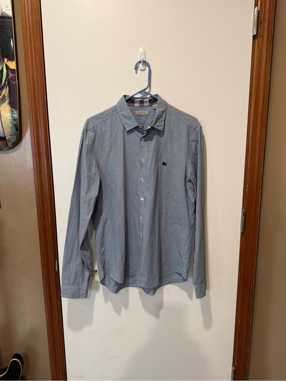 Burberry Brit Men's Blue Button-Down Gingham Check Long Sleeve Shirt